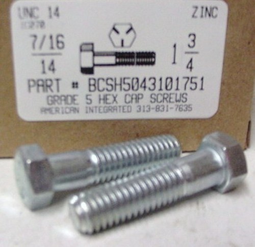 7/16-14X1-3/4 HEX HEAD CAP SCREW GRADE 5 STEEL ZINC PLATED