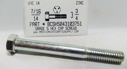 7/16-14X3-3/4 HEX HEAD CAP SCREW GRADE 5 STEEL ZINC PLATED