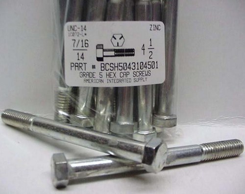 7/16-14X4-1/2 HEX HEAD CAP SCREW GRADE 5 STEEL ZINC PLATED