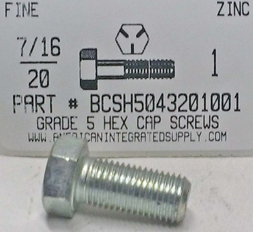 7/16-20X1 HEX HEAD CAP SCREW GRADE 5 STEEL ZINC PLATED