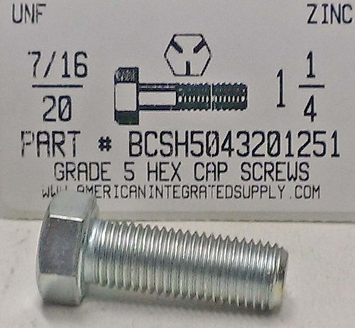 7/16-20X1-1/4 HEX HEAD CAP SCREW GRADE 5 STEEL ZINC PLATED