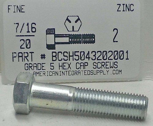 7/16-20X2 HEX HEAD CAP SCREW GRADE 5 STEEL ZINC PLATED