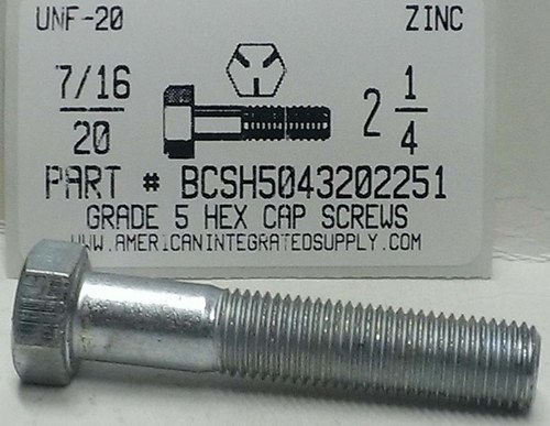 7/16-20X2-1/4 HEX HEAD CAP SCREW GRADE 5 STEEL ZINC PLATED