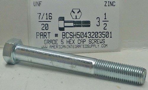 7/16-20X3-1/2 HEX HEAD CAP SCREW GRADE 5 STEEL ZINC PLATED