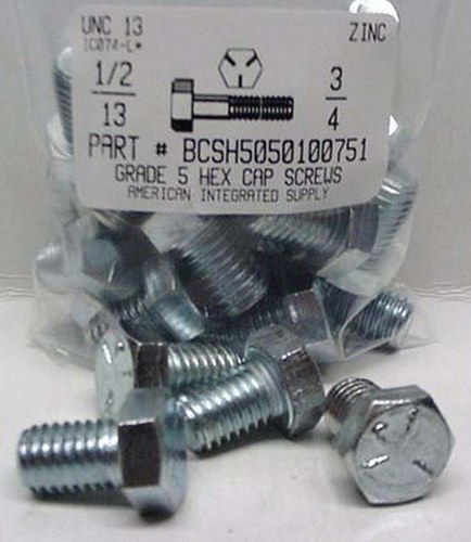 1/2-13X3/4 HEX HEAD CAP SCREW GRADE 5 STEEL ZINC PLATED