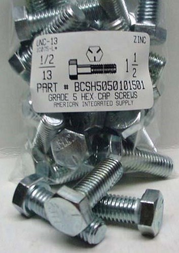 1/2-13X1-1/2 HEX CAP SCREW GRADE 5 STEEL ZINC PLATED