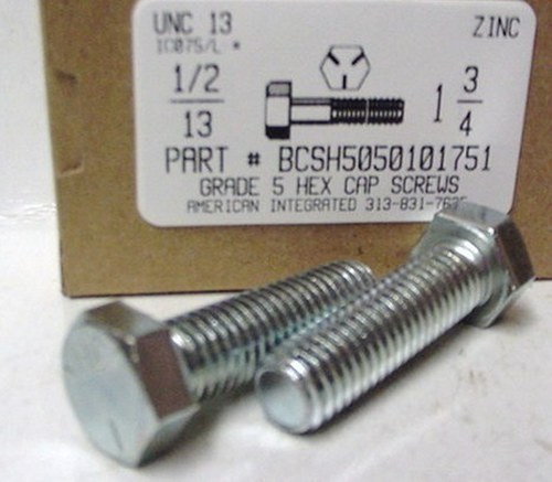 1/2-13X1-3/4 HEX HEAD CAP SCREW GRADE 5 STEEL ZINC PLATED