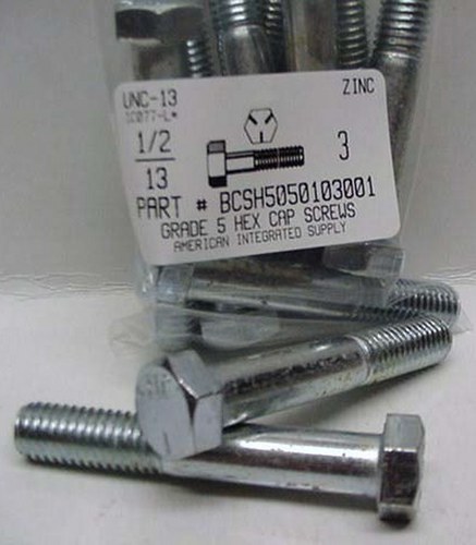 1/2-13X3 HEX HEAD CAP SCREW GRADE 5 STEEL ZINC PLATED