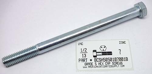 1/2-13X7 HEX HEAD CAP SCREW GRADE 5 STEEL ZINC PLATED