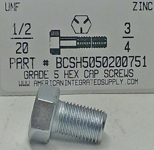 1/2-20X3/4 HEX HEAD CAP SCREW GRADE 5 STEEL ZINC PLATED