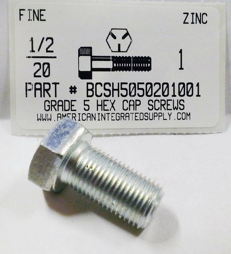 1/2-20X1 HEX HEAD CAP SCREW GRADE 5 STEEL ZINC PLATED