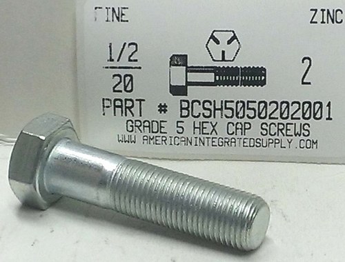 1/2-20X2 HEX HEAD CAP SCREW GRADE 5 STEEL ZINC PLATED