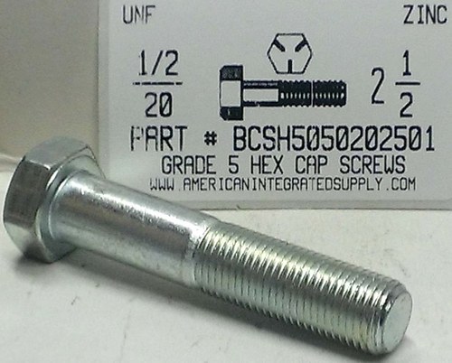 1/2-20X2-1/2 HEX HEAD CAP SCREW GRADE 5 STEEL ZINC PLATED