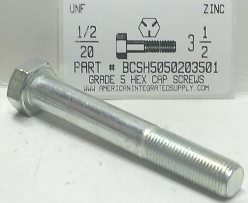 1/2-20X3-1/2 HEX HEAD CAP SCREW GRADE 5 STEEL ZINC PLATED