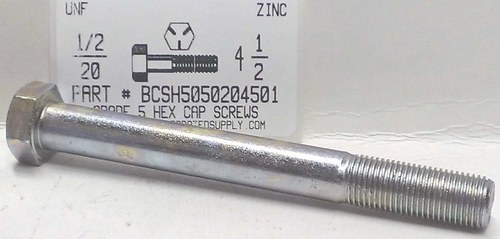 1/2-20X4-1/2 HEX HEAD CAP SCREW GRADE 5 STEEL ZINC PLATED