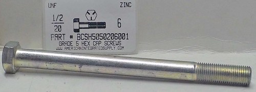 1/2-20X6 HEX HEAD CAP SCREW GRADE 5 STEEL ZINC PLATED (DISCONTINUED)