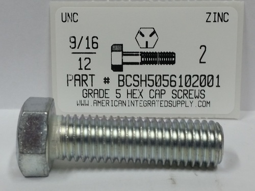 9/16-12X2 HEX HEAD CAP SCREW GRADE 5 STEEL ZINC PLATED