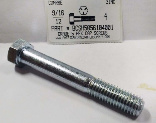 9/16-12X4 HEX HEAD CAP SCREW GRADE 5 STEEL ZINC PLATED