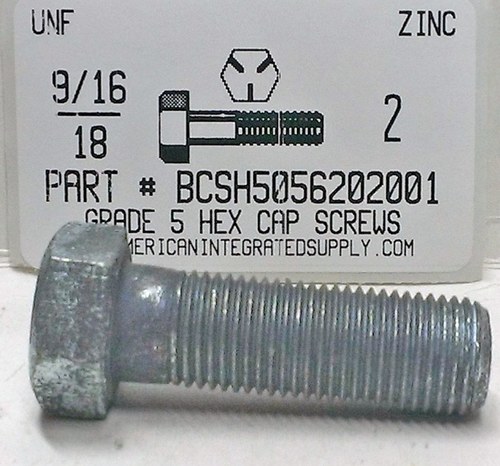 9/16-18X2 HEX HEAD CAP SCREW GRADE 5 STEEL ZINC PLATED