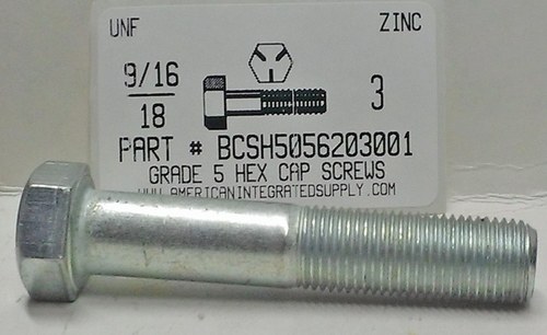 9/16-18X3 HEX HEAD CAP SCREW GRADE 5 STEEL ZINC PLATED