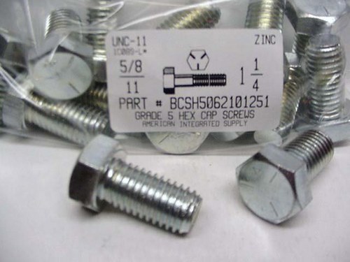 5/8-11X1-1/4 HEX HEAD CAP SCREW GRADE 5 STEEL ZINC PLATED