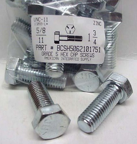 5/8-11X1-3/4 HEX HEAD CAP SCREW GRADE 5 STEEL ZINC PLATED