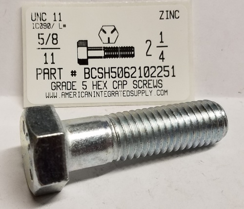 5/8-11X2-1/4 HEX CAP SCREW GRADE 5 STEEL ZINC PLATED