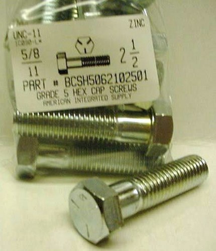 5/8-11X2-1/2 HEX HEAD CAP SCREW GRADE 5 STEEL ZINC PLATED