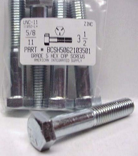 5/8-11X3-1/2 HEX HEAD CAP SCREW GRADE 5 STEEL ZINC PLATED