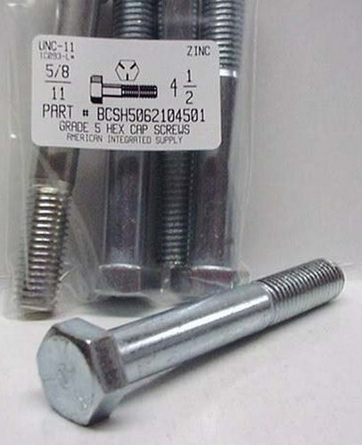 5/8-11X4-1/2 HEX HEAD CAP SCREW GRADE 5 STEEL ZINC PLATED