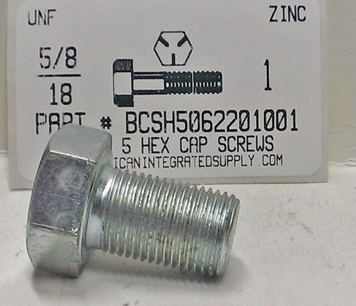 5/8-18X1 HEX HEAD CAP SCREW GRADE 5 STEEL ZINC PLATED