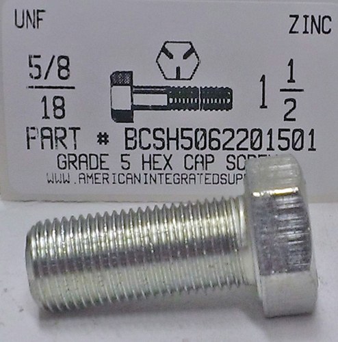 5/8-18X1-1/2 HEX HEAD CAP SCREW GRADE 5 STEEL ZINC PLATED