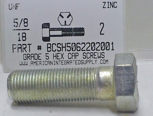 5/8-18X2 HEX HEAD CAP SCREW GRADE 5 STEEL ZINC PLATED