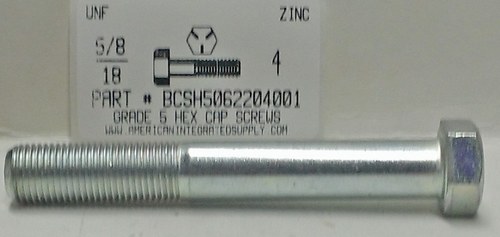 5/8-18X4 HEX HEAD CAP SCREW GRADE 5 STEEL ZINC PLATED