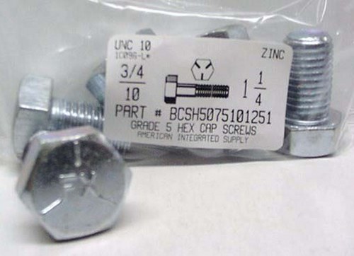 3/4-10X1-1/4 HEX HEAD CAP SCREW GRADE 5 STEEL ZINC PLATED