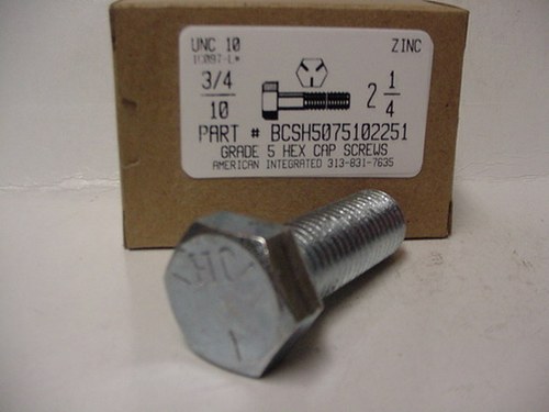 3/4-10X2-1/4 HEX HEAD CAP SCREW GRADE 5 STEEL ZINC PLATED