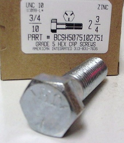 3/4-10X2-3/4 HEX HEAD CAP SCREW GRADE 5 STEEL ZINC PLATED