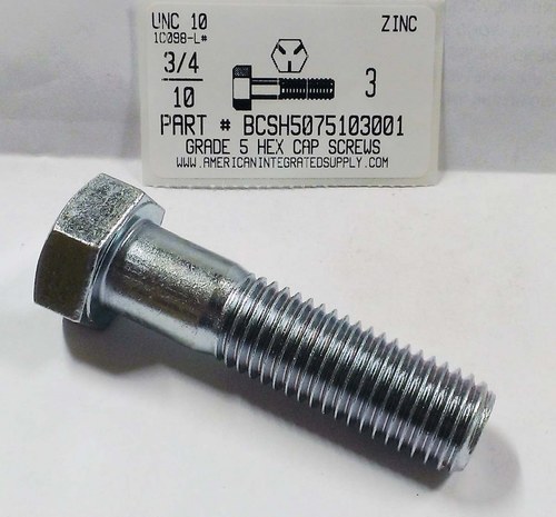 3/4-10X3 HEX HEAD CAP SCREW GRADE 5 STEEL ZINC PLATED