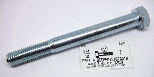 3/4-10X7 HEX HEAD CAP SCREW GRADE 5 STEEL ZINC PLATED