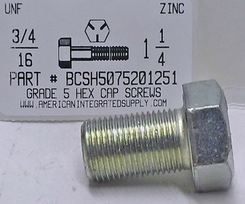 3/4-16X1-1/4 HEX HEAD CAP SCREW GRADE 5 STEEL ZINC PLATED