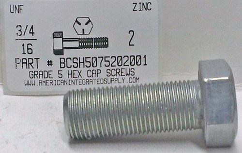 3/4-16X2 HEX HEAD CAP SCREW GRADE 5 STEEL ZINC PLATED