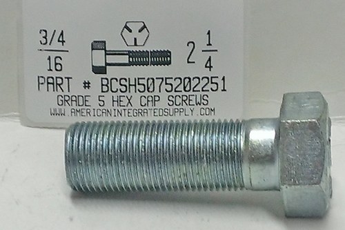 3/4-16X2-1/4 HEX HEAD CAP SCREW GRADE 5 STEEL ZINC PLATED