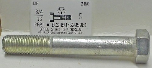 3/4-16X5 HEX HEAD CAP SCREW GRADE 5 STEEL ZINC PLATED