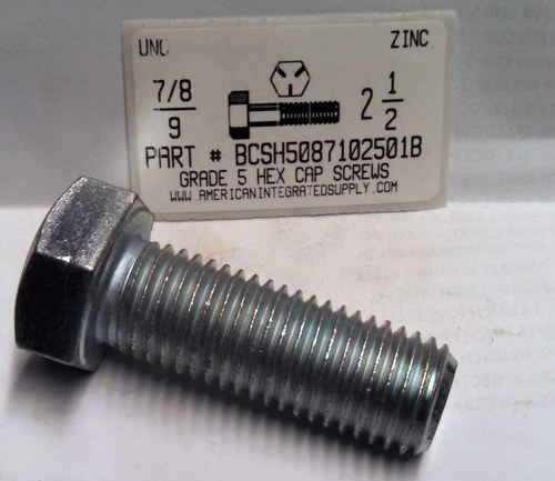 7/8-9X2-1/2 HEX HEAD CAP SCREW GRADE 5 STEEL ZINC PLATED