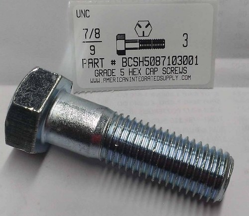 7/8-9X3 HEX HEAD CAP SCREW GRADE 5 STEEL ZINC PLATED