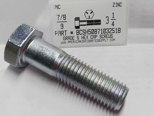 7/8-9X3-1/4 HEX HEAD CAP SCREW GRADE 5 STEEL ZINC PLATED