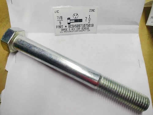 7/8-9X7-1/2 HEX HEAD CAP SCREW GRADE 5 ZINC PLATED