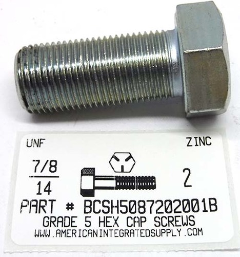 7/8-14X2 HEX HEAD CAP SCREW GRADE 5 ZINC PLATED