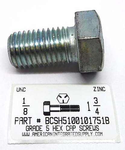 1-8X1-3/4 HEX HEAD CAP SCREW GRADE 5 STEEL ZINC PLATED