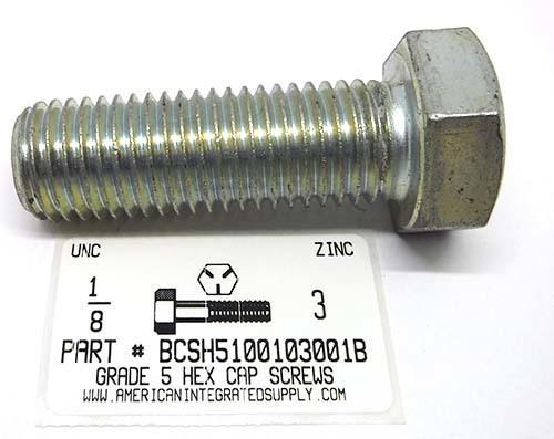 1-8X3 HEX HEAD CAP SCREW GRADE 5 ZINC PLATED